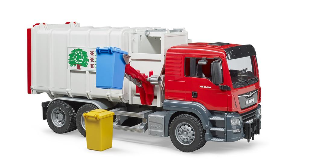 BRUDER MAN Side Opening Garbage Truck RED BR03761