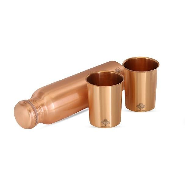 Новый подарочный набор для напитков Copper Drink с простым матовым дизайном, 1 бутылка и 2 стакана с коробкой, подарочный предмет для случаев, вечеринок, бутылка-1 литр и стакан-300 мл