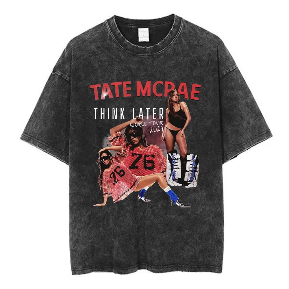 Трендовая футболка Tate Mcrae Greedy Album Tour Merch для мужчин и женщин, винтажная потертая футболка с коротким рукавом, свободный повседневный топ