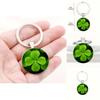 Lucky Four Leaf Clover Pendant Keychain With Zinc Alloy Silver Finish For Gift Giving And Celebration