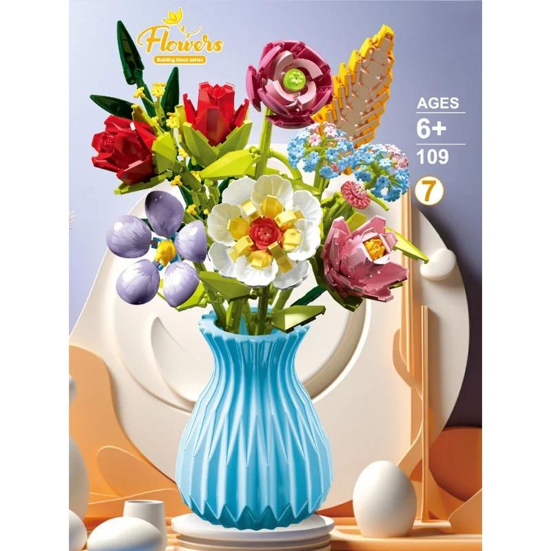 Микро-конструктор с вазой «Вечный букет цветов», набор для креативного украшения дома, совместим с LEGO