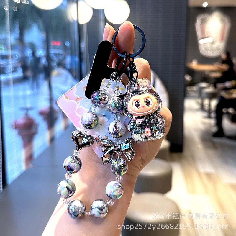 Пропитанная маслом цветная ткань с бусинами Лабубу, Чехол для телефона, Цепочка из бусин, Кукла, Школьный рюкзак, Бутылочка с песком, Маленький кулон в подарок