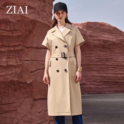 2024 Весна Осень Длинный женский плащ женская ветровка с коротким рукавом и поясом с лацканами Модная верхняя одежда Пальто женская куртка одежда ZS-30115