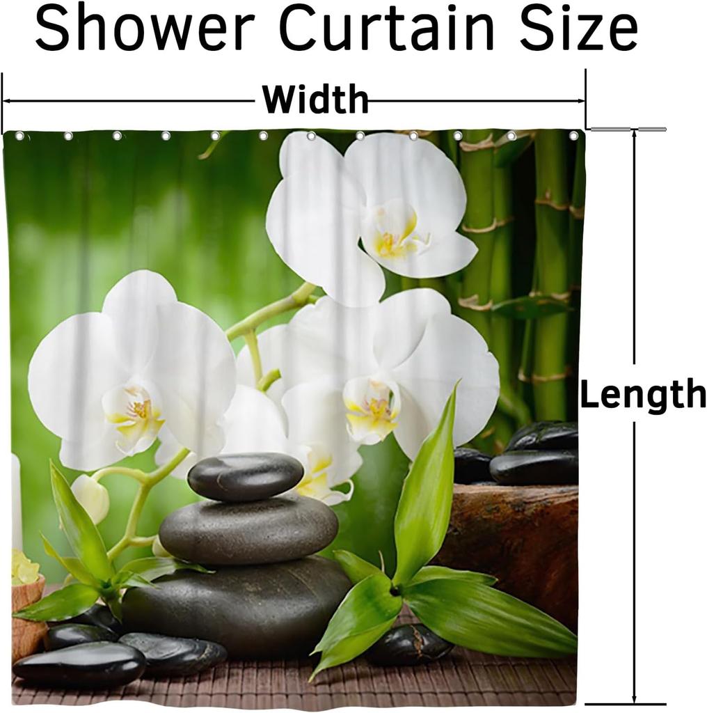 Шторка для душа Zen Spa Черный Базальт Дзен-Камни Японские Цветы Бамбуковые Листья Духовная Медитация Шторка для Ванной
