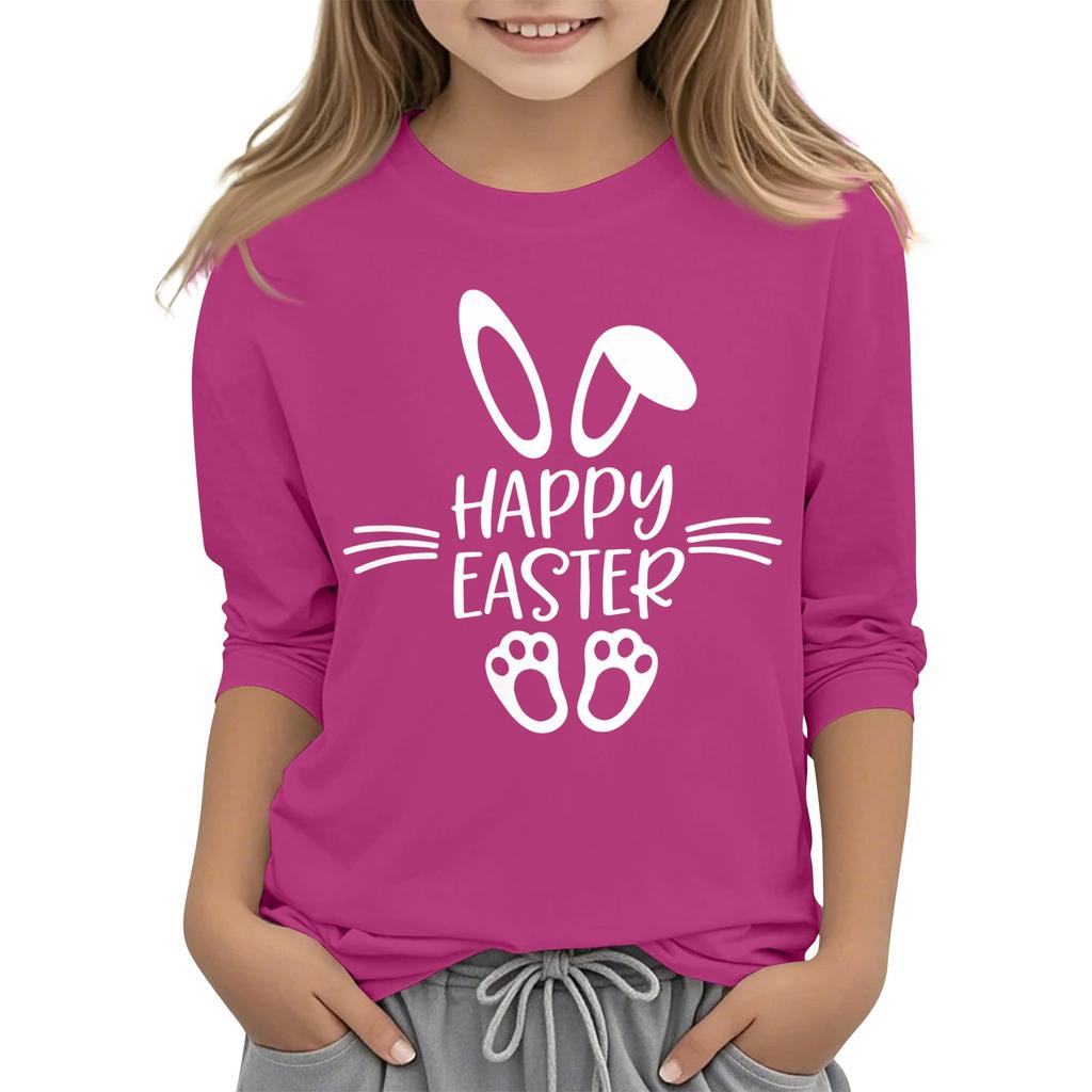 Повседневная футболка с круглым вырезом и пасхальным принтом, с рукавами 7 точек для детей