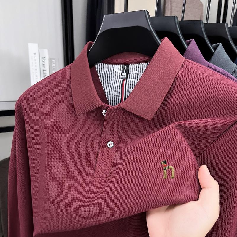 100% Pure Cotton Men'S Long Sleeved Polo Shirt Autumn New High-End Brand Little Bee Embroidery Design Casual Top Golf T-Shirt