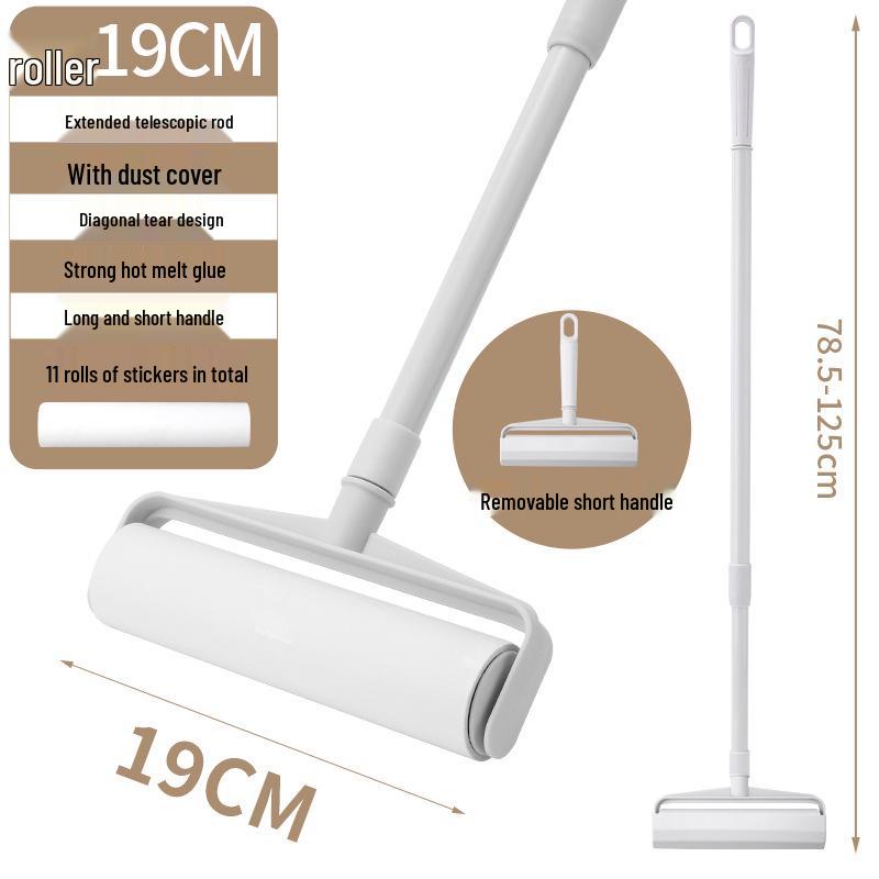 Long-Handle Lint Roller: Hair & Dust Removal Sticky Brush with Tearable Rolls for Floor and Bed.