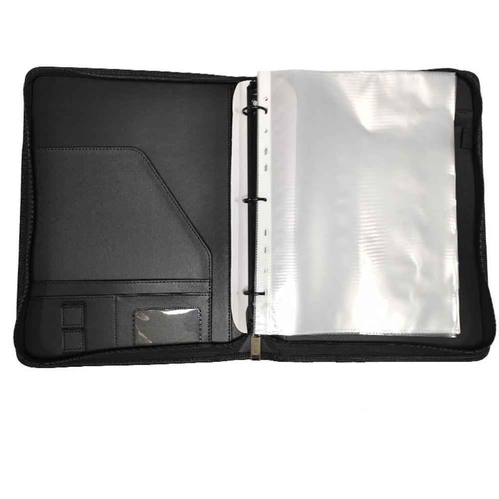 With Zipper A4 Document Binder Organizer Leather Document Holder Multi-function Storage Pockets