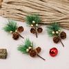 10 Pcs Artificial Pine Pick Mini Pine Needles Branches with Gold Berry Small Pinecones Stems for Holiday Crafts Christmas Tree Garland Wreath Decor