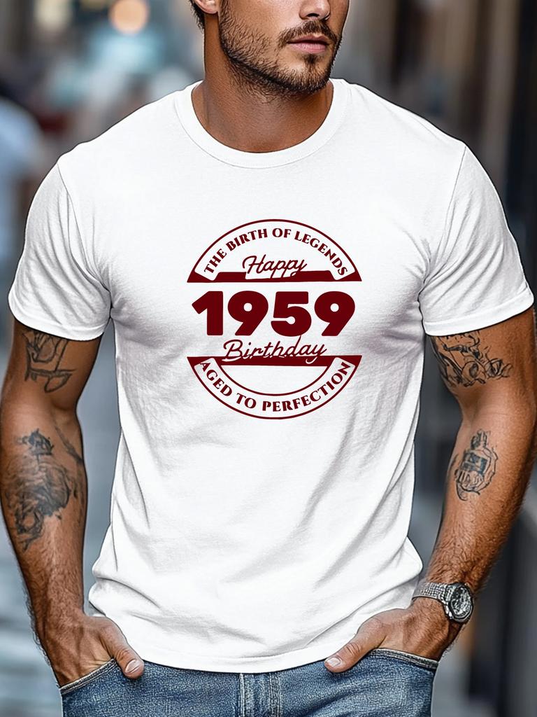 Mens Birthday TShirt 1959 The Birth Of Legends Print Short Sleeve Round Neck Breathable Soft Daily Wear TShirt