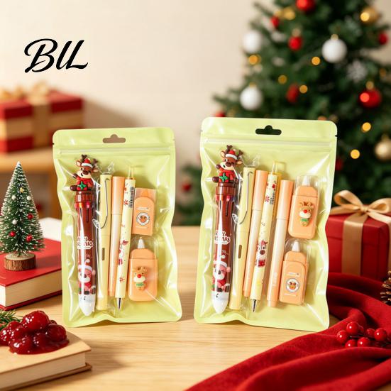 Christmas Stationery Sets for Kids 6PCS Set Students, Cute Patterns Print Holiday School Supplies Practical Supplies, Smooth Writing Tools Classroom