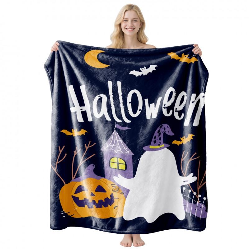 Soft Fleece Blanket With Halloween Ghost Pumpkin Print Sofa Bed Couch Throw Winter Cozy Nap Customizable