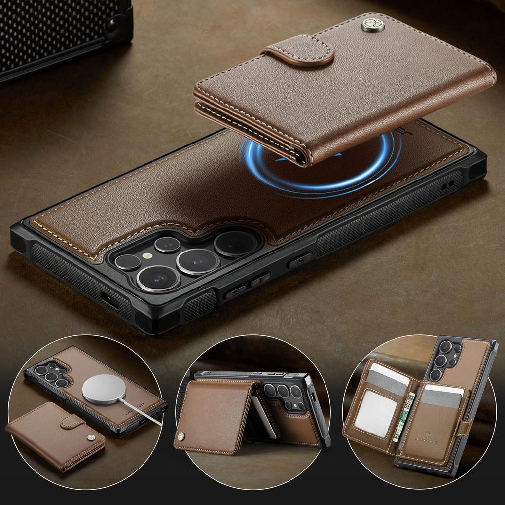 For Samsung Galaxy S26 Ultra Magnetic Case JEEHOOD J09 RFID Blocking Card Holder Leather Back Phone Cover