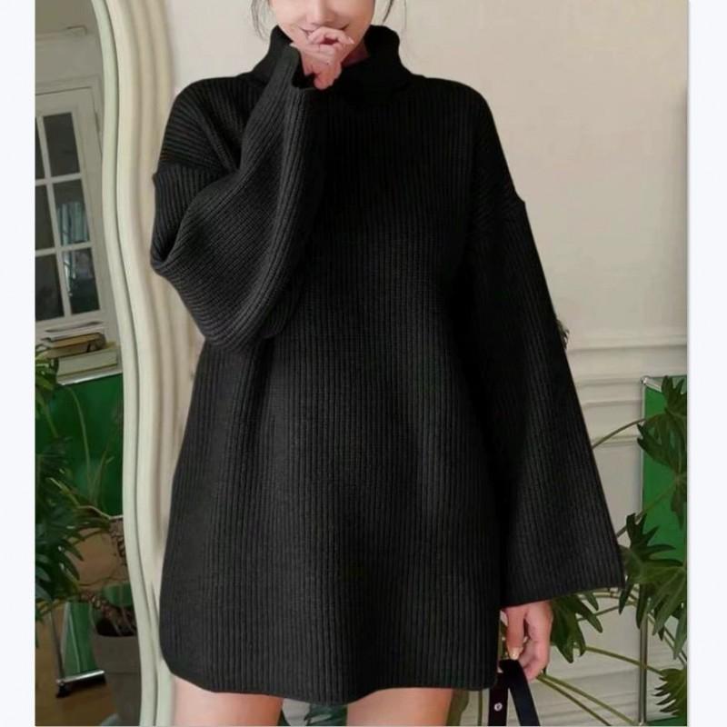 Oversized High Neck Knit Sweater Women Fall Winter Loose Fit Solid Color Chunky Pullover Streetwear