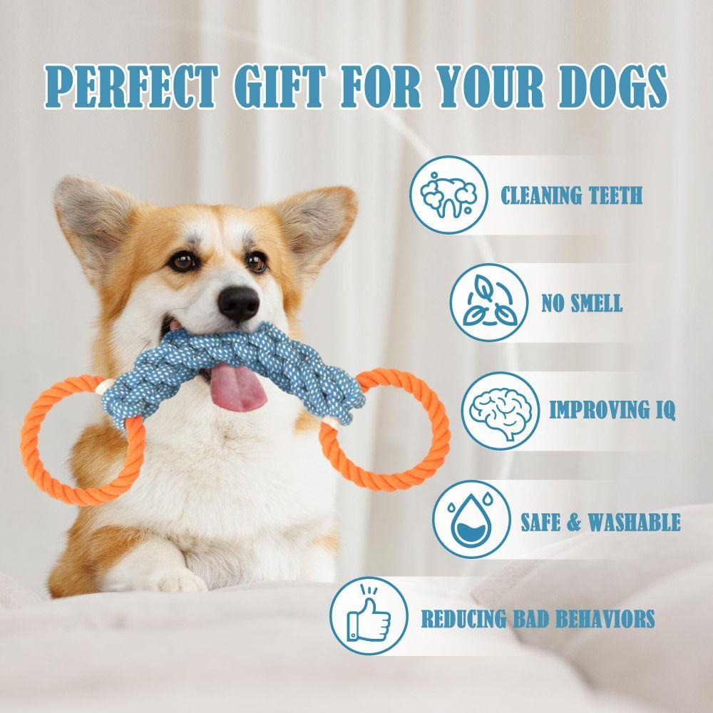 Bite-Resistant Double-Ring Dog Rope Toy Teeth Cleaning Chew Toy Medium Large Dog Breeds