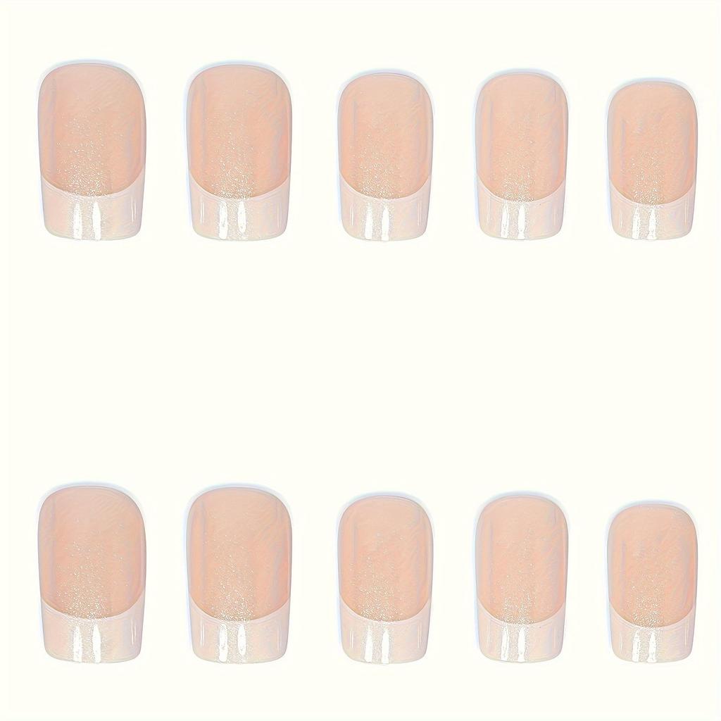 Набор из 24 накладных ногтей Chic French Tip Push-On - глянцевый Aurora белый и розовый, набор накладных ногтей средней длины French Tip