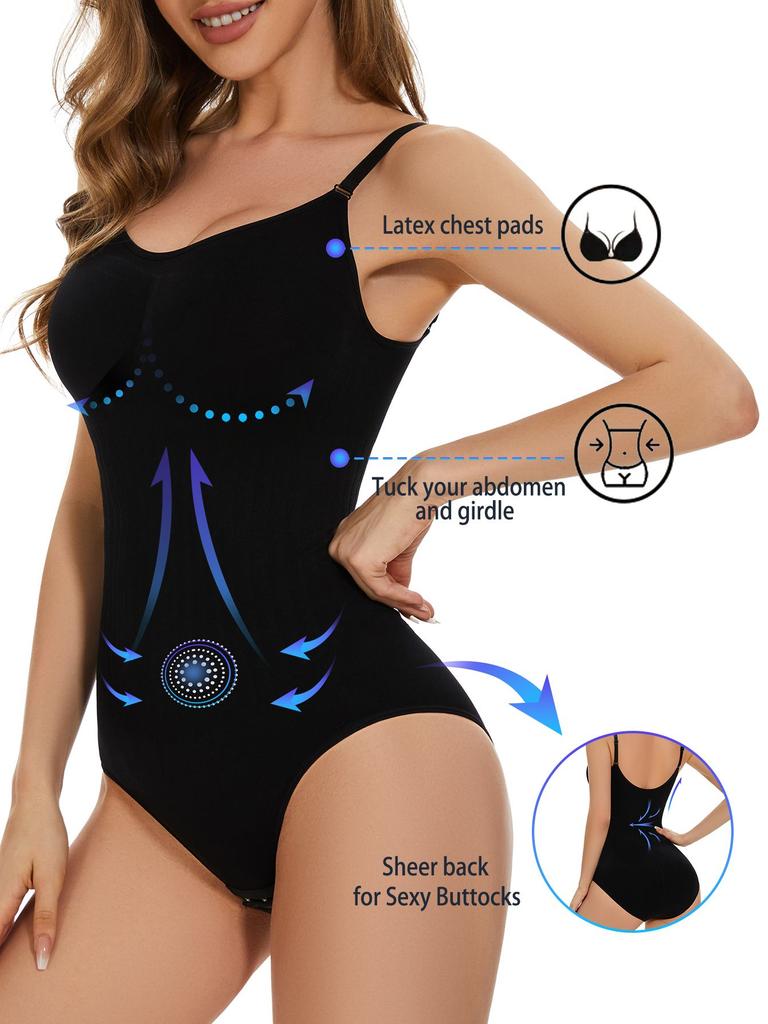 Solid Seamless Shaping Bodysuit, Tummy Control Butt Lifting Slimmer Body Shaper, Women's Underwear & Shapewear
