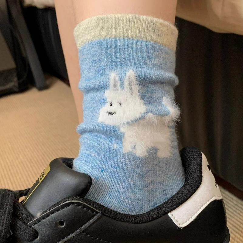 1/5 пар Kawaii Милые Плюшевые Носки с Рисунком Собаки Для Женщин Осенние Теплые Хлопковые Корги Средней Длины Носки Девочка Собака Чулки Повседневные Носки