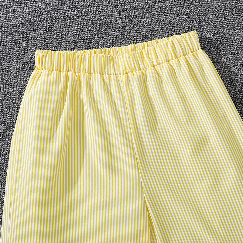 Детская одежда для детей среднего и большого размера Весенняя детская одежда Полосатая рубашка с длинными рукавами в стиле вестерн + брюки Костюм для девочек