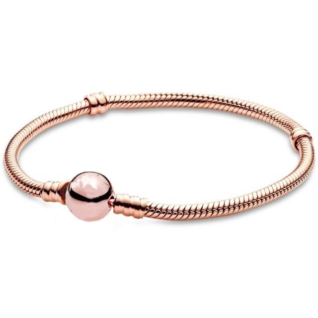 100 %925 Sterling Silver Pav éSignature Bucket And Ball Buckle Snake Chain Bracelet For Pan 'S Charm Fashionable Diy Jewelry