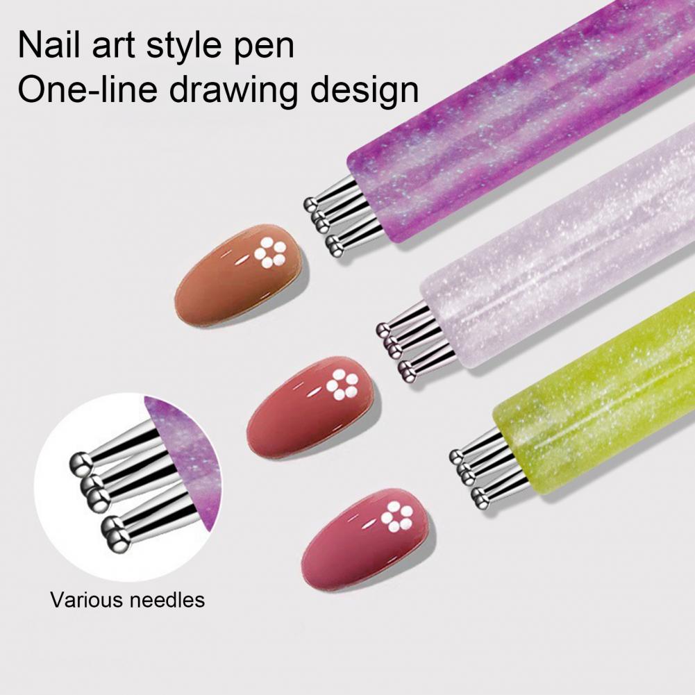 1/4Pcs Flower Nail Dotting Pen 5-Petal Flower Nail Design Ballpoint Pen with Stainless Steel Ball DIY Manicure Art Tools