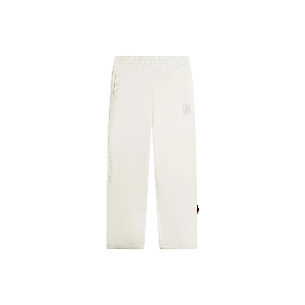 Li Ning Pixar Fuzzy Carnival Toy Story Series Logo Print Fleece Warm Loose Straight Leg Sports Pants Women Pants White AKLSE58-2