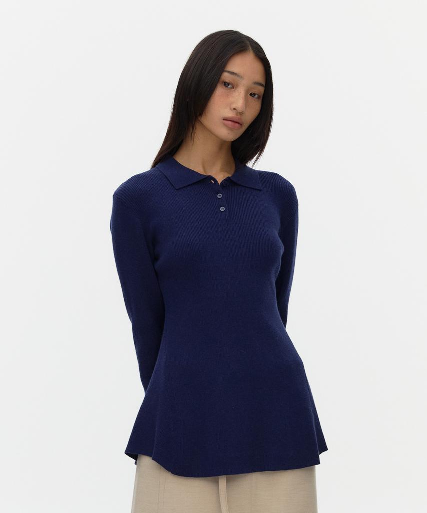 AHWE Flared Polo Sweater_Navy