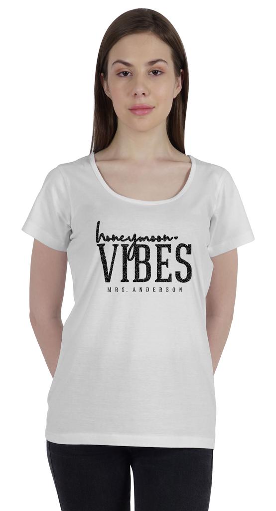 Inkdotpot Personalized Womens Tshirt Top Honeymoon Vibes Mrs  Wedding  Announcement