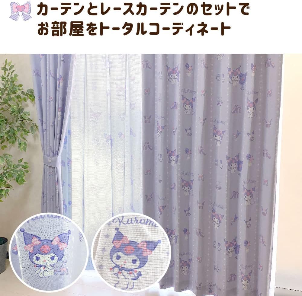 Sanrio Kuromi Curtain Set 2 blackout 2 lace 100cm x 200cm Sanrio My Melody character machine (4 panels curtains, curtains) length. curtains,