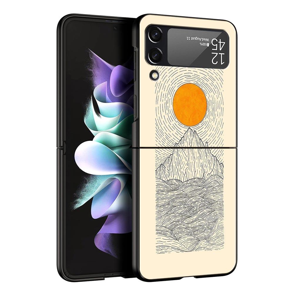 Абстрактный Рассвет в Горах Линия Чехол для Телефона Для Samsung Galaxy Z Flip3 Flip4 Flip5 Чехол Для Z Flip 3 4 5 6 7 Жесткая Складная Крышка