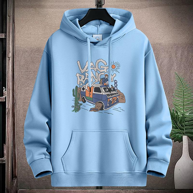 Wagon Pattern Large Size Men Fleece Hoodie Loose Hooded Sportshirt Boys Pullovers