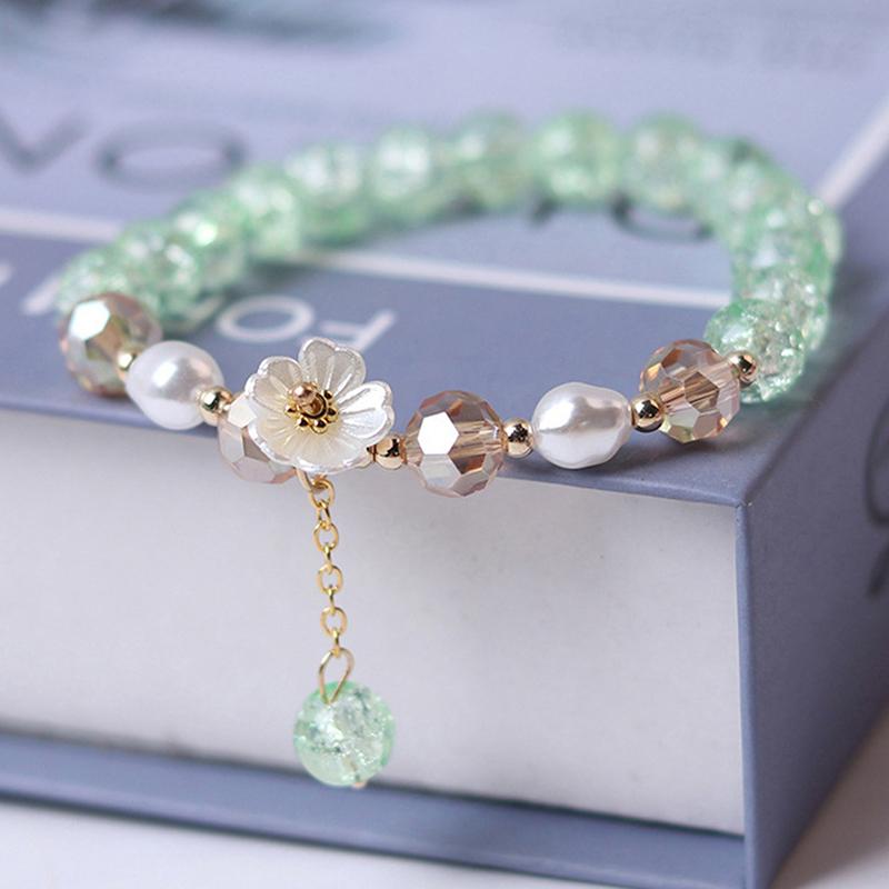 Crystal Beads Bracelet Women Pearl Flower Pendant Friendship KTY