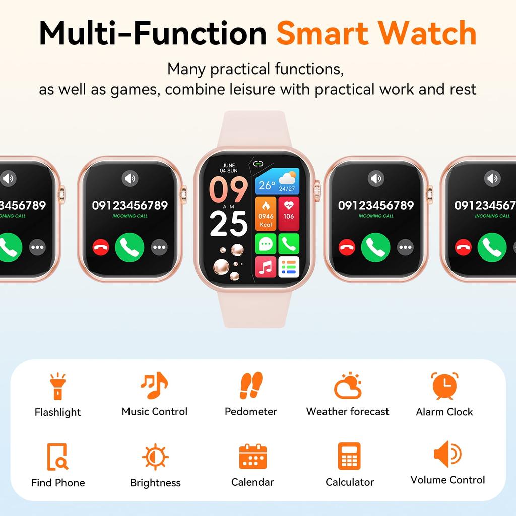Smart Watch, 1.85-inch Touch Screen Activity Fitness Tracker Watch,  IP67 Waterproof Sports Step Counter, Suitable for Android Iphone Devices