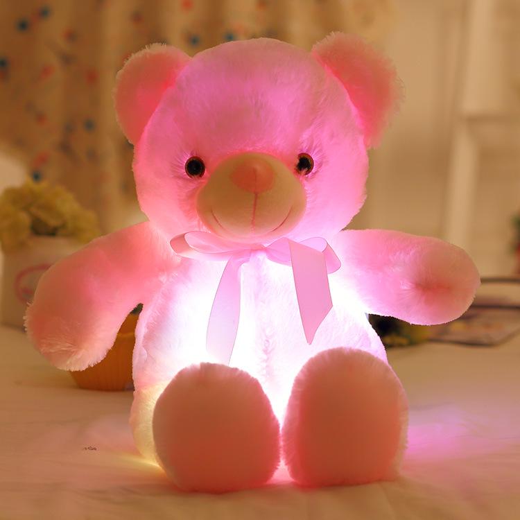 Colorful Luminous Rainbow Bear Doll Ribbon Luminous Bear Doll Children'S Led Light Collar