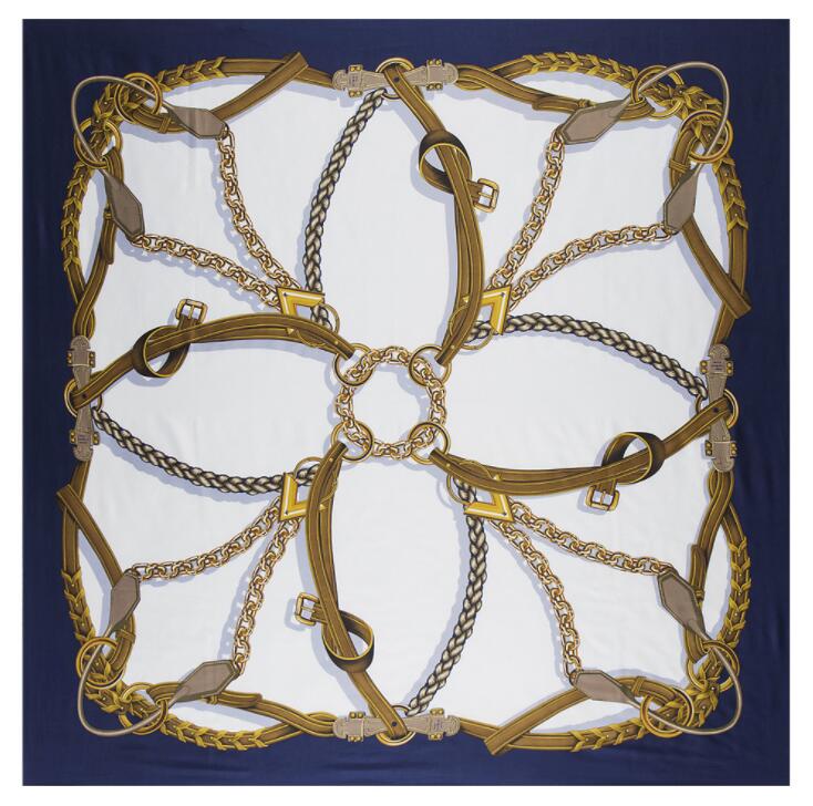 New Luxury Brand Design Sago Cycas Palm Tree Winter Square Scarf 130cm Twill Silk Scarf Women Kerchief Scarves For Ladies