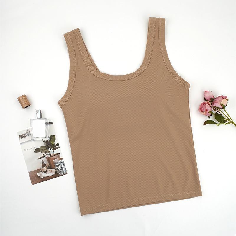 Женская майка U-образной формы в рубчик со съемными подушечками для бюстгальтера, однотонная, однотонная, повседневная, облегающего кроя, внутренняя и внешняя майка