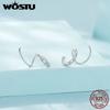 WOSTU Креативные двойные серьги-серьги для женщин, стерлинговое серебро 925 пробы, блестящий циркон, простые серьги-гвоздики для вечеринок, ювелирные изделия в подарок