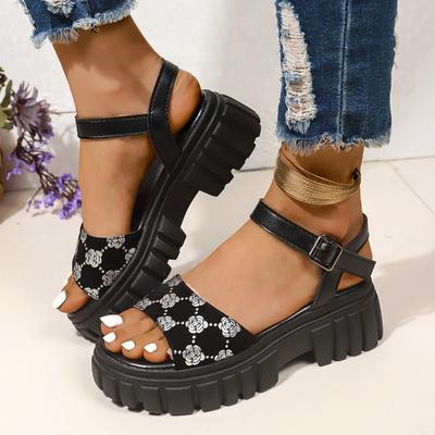 Женские сандалии на платформе с блочным каблуком и водонепроницаемые сандалии на платформе с модным узором, с ремешком на одной линии и пряжкой