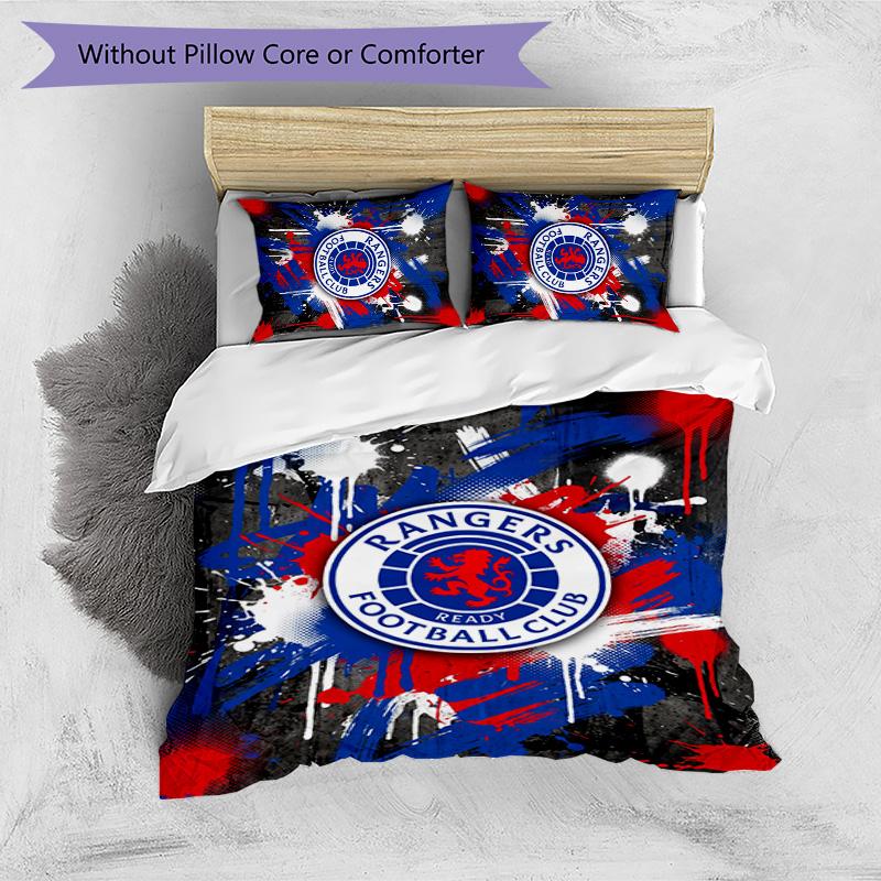 Rangers FC Печатный комплект постельного белья из 3 предметов Дышащий пододеяльник с наволочками Декоративное постельное белье для спальни дома