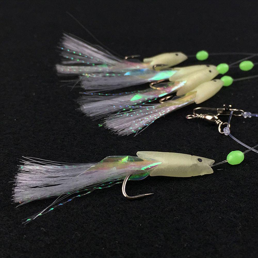 Steel Fishing Tackle Soft Silicone head long tail Tied up Glow fish lure Soft bait String hook