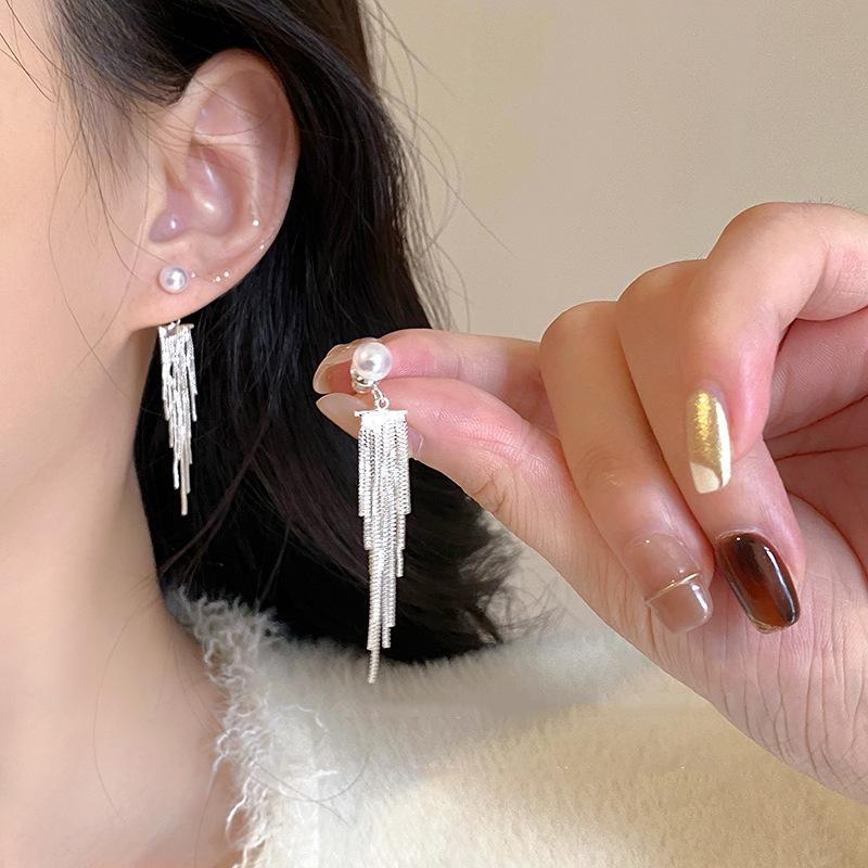 Корейские серьги-кисточки с жемчугом - серебро S925, универсальные и модные
