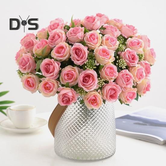 Eco-friendly Artificial Flower 10 Heads Attractive Single Branch Simulation Rose Flower Ornament