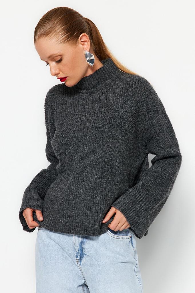 Women's Elegance Style Sweater Stone Soft Textured Basic Knitwear Sweater