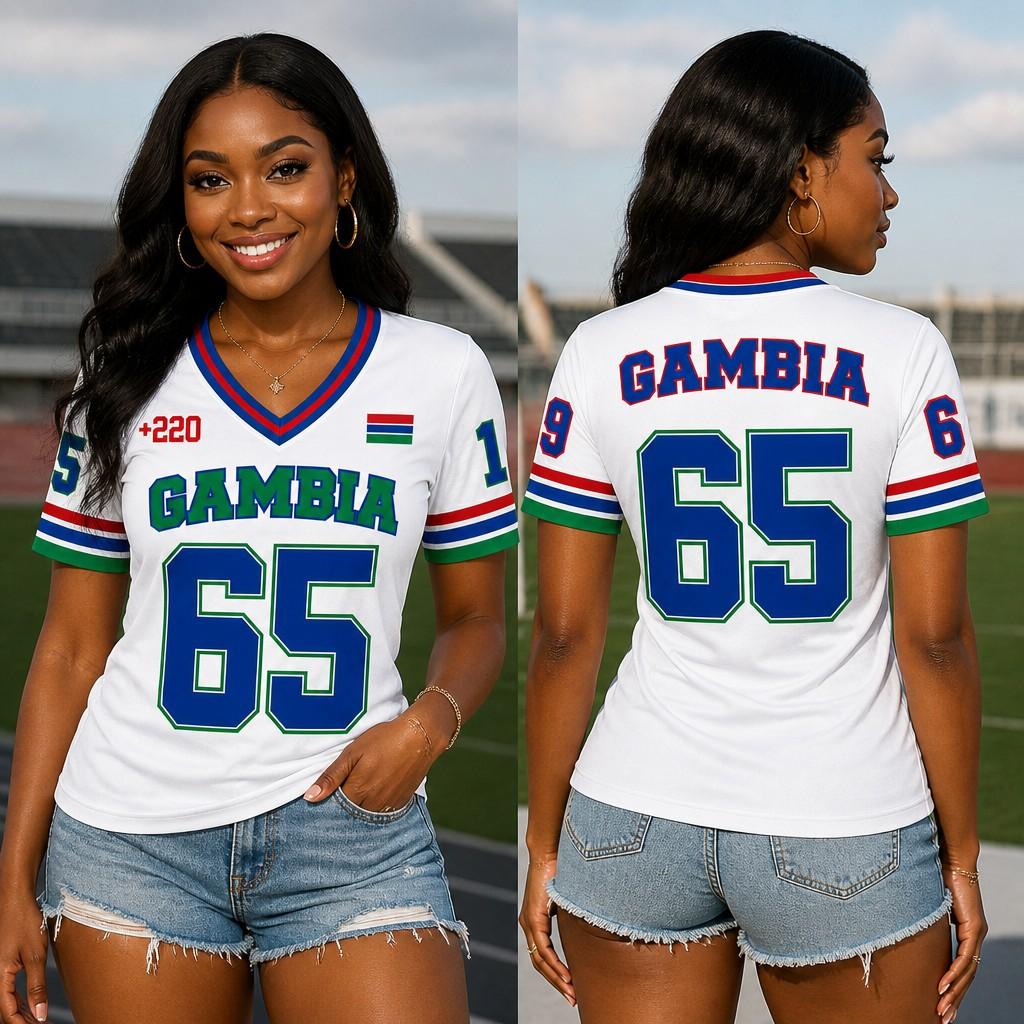 Gambian Women's Sweatshirt V-neck Short Sleeve T-shirt Printed Women's Casual Slim Fit T-shirt Fashionable Street Style Top