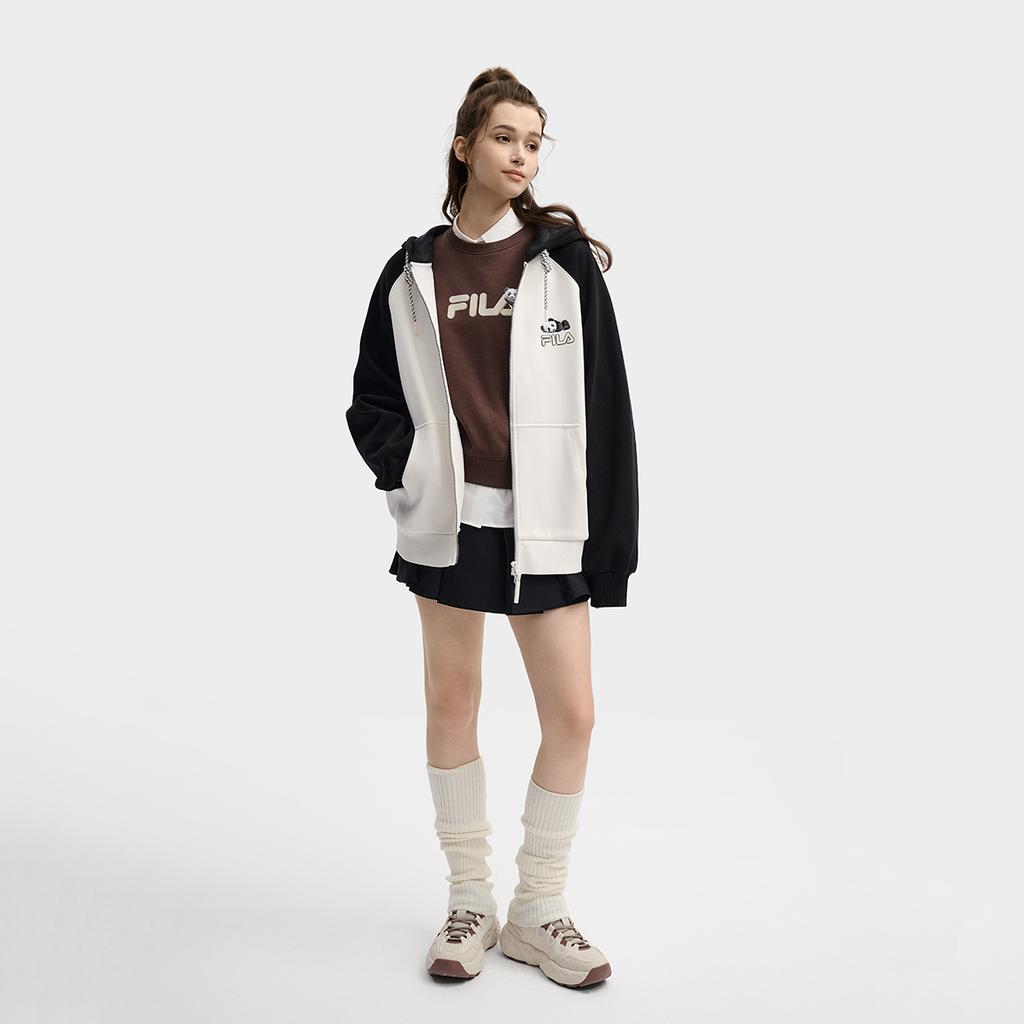 Fila Наследие Вышивка Панда Классическая Индивидуальность Модный Тренд Простая Повседневная Теплая Удобная Толстовка с Капюшоном Свободного Покроя Флис F51U548501F-WT