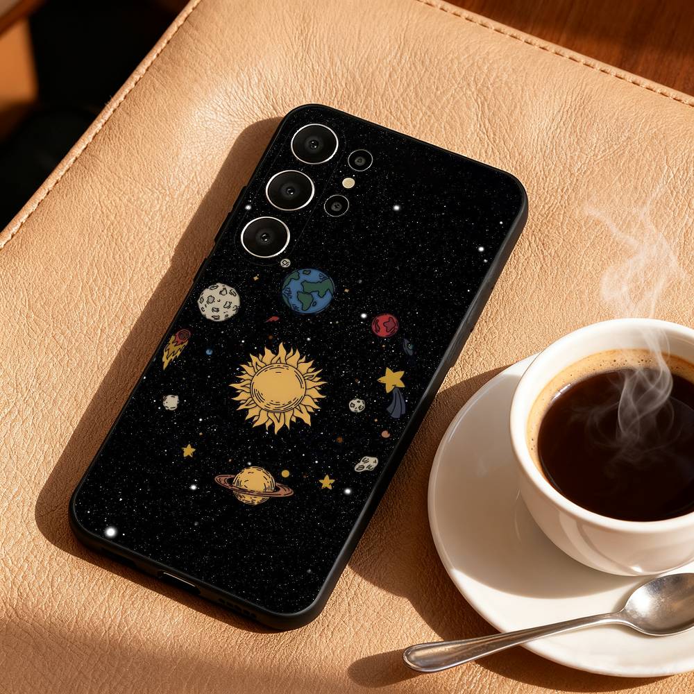 Чехол для телефона S-Сатурн S-Солнечная система Для Samsung S26,S25,24,23,22,30,21,10,9,Ultra,Plus,Lite,Черный Мягкий Чехол