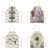 Женский и мужской льняной фартук с узором лаванды, обеденный фартук, кухонные аксессуары для домашней кухни, выпечки, чистки, 47X38 см, 68X55 см
