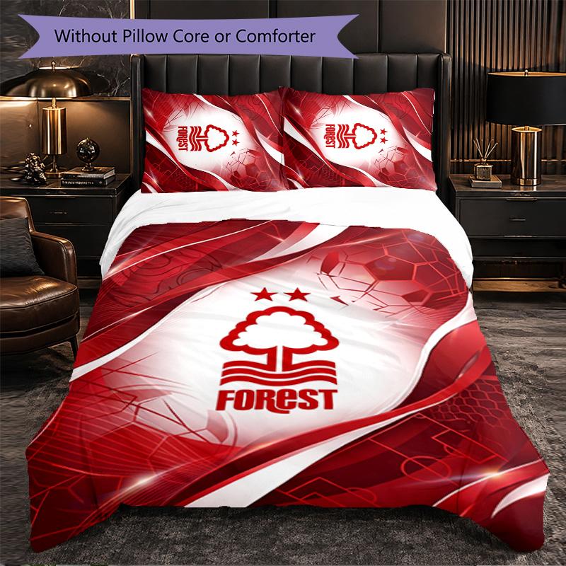 Nottingham Forest Football 3 Piece Bedding Set Soft Duvet Cover Set with Pillowcases Printed Bedroom Decor Set for Home