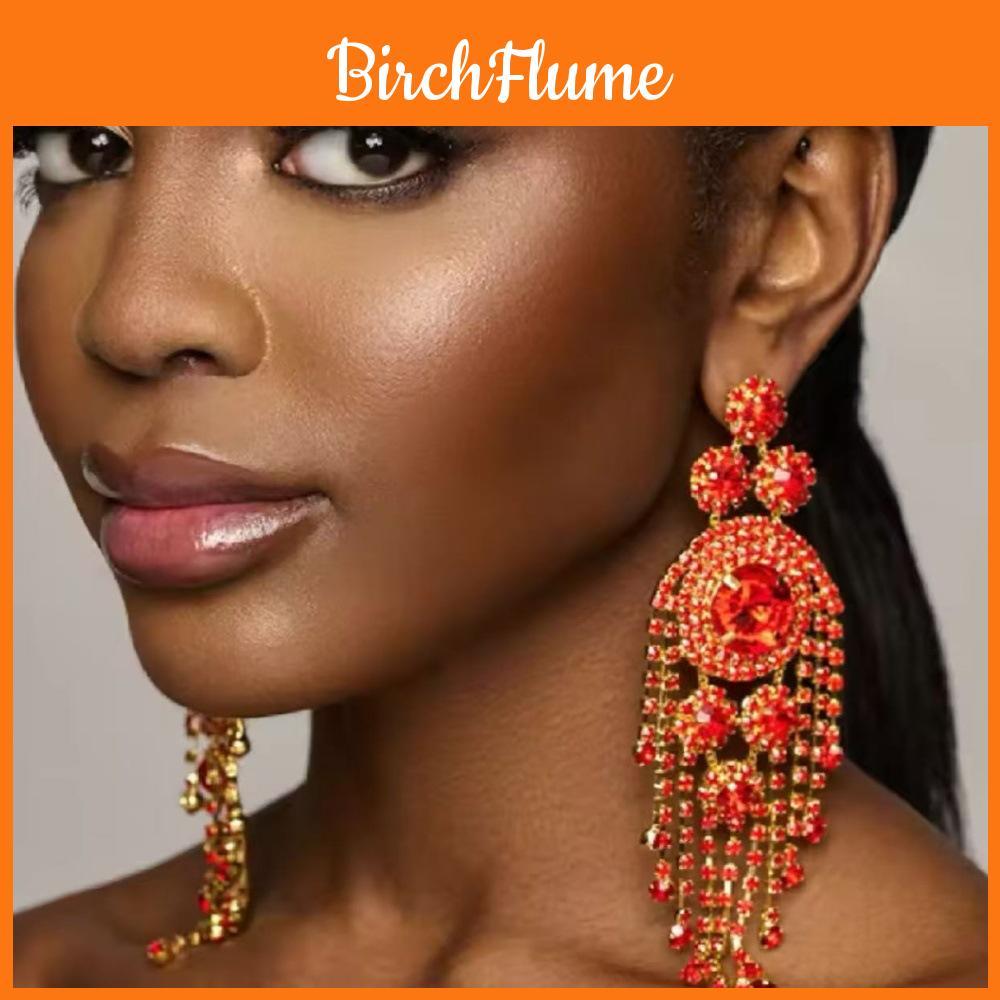 Water Diamond Flower Long Tassel Earrings For Women Fashion Statement Party Jewelry