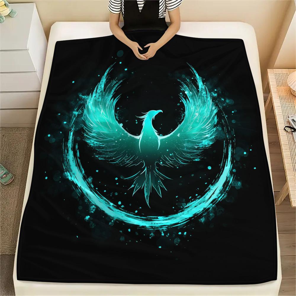 Sparkling Phoenix Print Flannel Blanket, High quality Comfortable for All Seasons, Home Decor, Warmth and Comfort